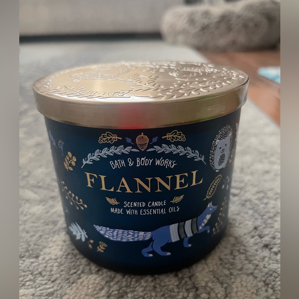 Brand new Bath and Body Works candle- Flannel 3 Wick
